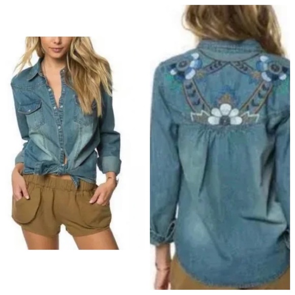 O'Neill Tops - O’Neill Embroidered Back Lightweight Denim Shirt